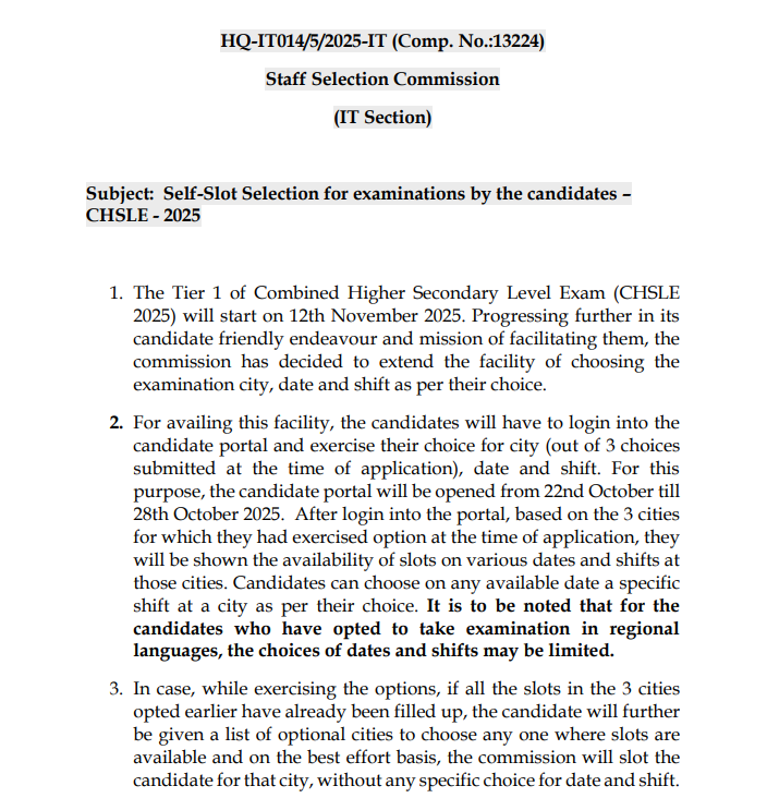 SSC CHSL Exam Date 2025 Notice